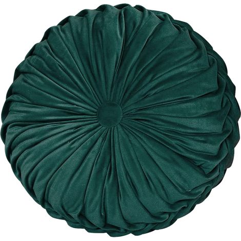 1 coussin de chaise rond vert foncé de 38 cm de diamètre et 10 cm de hauteur. Coussin d'assise lavable en mousse à mémoire de forme. (1/5)