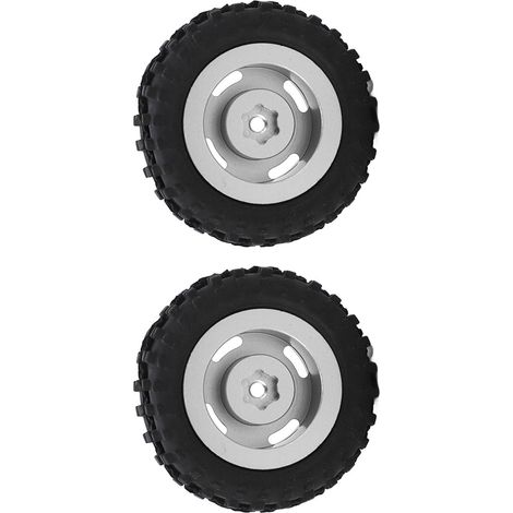 2 pièces set jante 50 mm pneu caoutchouc 4 trous pour AXIAL SCX24 1/24 voiture radiocommandée pièces rechange argent (1/5)