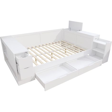 Letto multifunzione per bambini con contenitori 140 x 200 cm bianco in MDF (1/5)