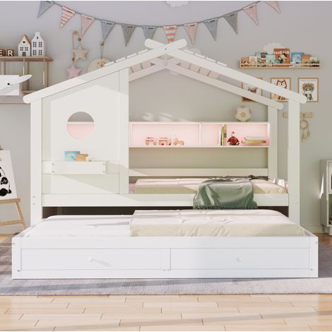 Kinderbett Hausbett Ausziehbett Stauraum 90x200 OKMYHOME (1/5)