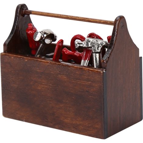 Boîte à outils miniature en bois pour maison de poupée 1/12, accessoire détaillé pour modélisme et décoration. (1/5)