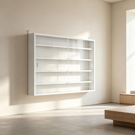 Vitrine murale en verre moderne, meuble d'exposition pour collection et objets déco, présentoir mural élégant, armoire vitrée à fixer au mur. (1/5)