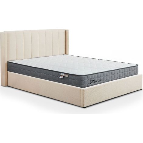 Pack Lit-coffre Magorial + Matelas Bedream 180x200cm Tissu bouclette Crème