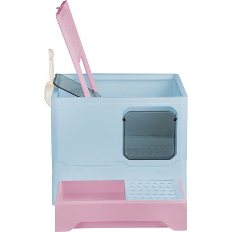 ® Bac à litière pour chat avec tiroir avec pelle à litière 45x35x38 cm Litière et bac à litière Bac et maison de toilette pour chat bleu (1/5)