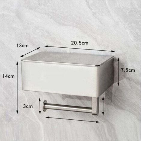 Porte-papier toilette avec boîte à lingettes humides en acier inoxydable - Sans perçage , XU,- Equipé de étagère - Support mural - Papier toilette - Destiné à salle de bain - Brossé - KZQ (1/4)