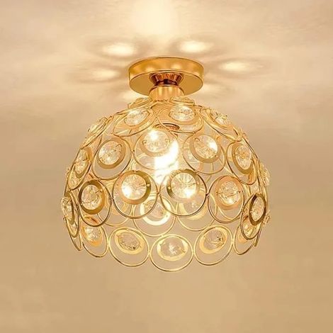 MOGOD Plafonnier Moderne Lustre Abat-jour en Cristal et Métal LED Suspension Luminaire Vintage Industrielle (1/4)