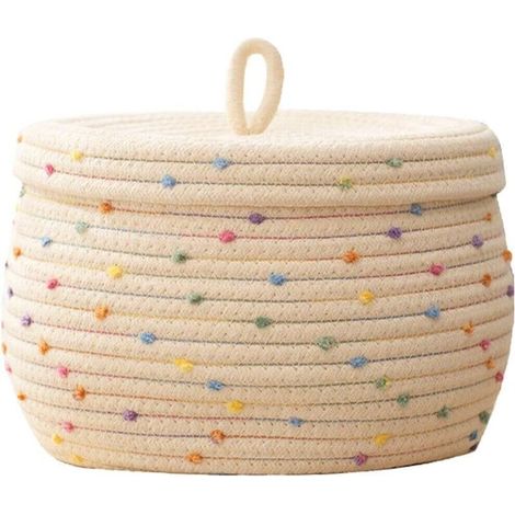 YMYNY Panier De Rangement De Corde En Coton Avec Couvercle, Paniers Ronds Tissés Pour L'organisation, Paniers À Linge Mignons, Panier De Salon Pour Pépinière, Jouet, Vêtements