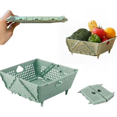 Passoire à pâtes pliable en plastique - Idéale pour les pâtes, les légumes et les fruits - Passe au lave-vaisselle, sans BPA et peu encombrant (vert) (1/5)