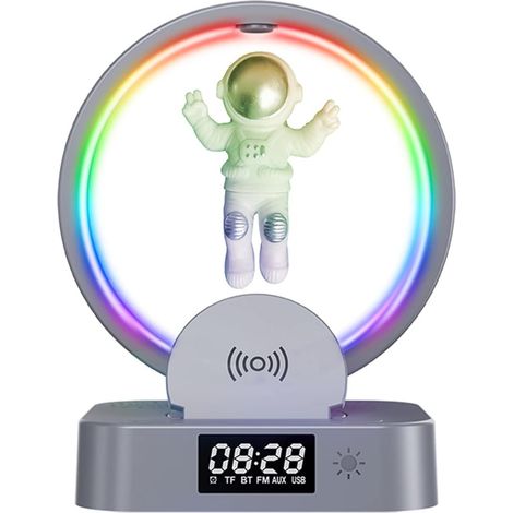 QAZQA Lampe de bureau LED avec chargeur sans fil, haut-parleur Bluetooth, lampe de table RVB, Bluetooth/horloge/FM/Chargement sans fil, lampe de table, veilleuse - 4 en 1（argent）