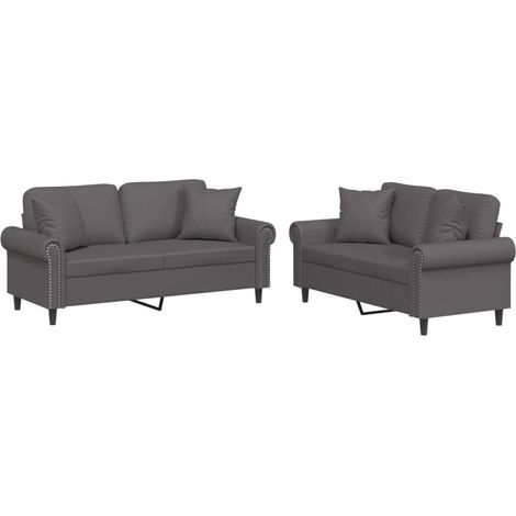 Maison Exclusive - Set di Divani 2 pz con Cuscini Grigio in Similpelle (1/5)