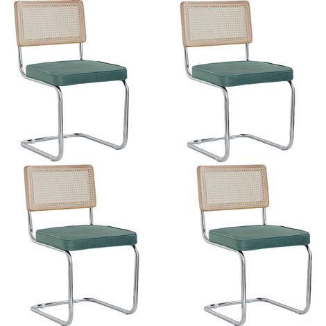 Chaises de salle à manger rétro, matériau en rattan plastique, design de dossier, Vert-4pcs (1/2)