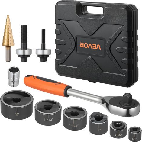 Kit de perforation à cliquets 6 poinçons 12,7-50,8 mm, perforatrice manuelle pour métal, inox, alu et plastique (1/5)
