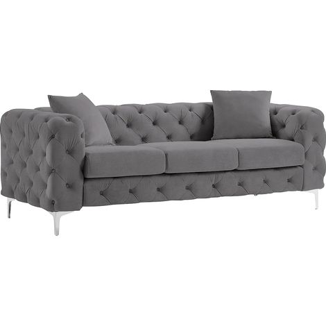 Divano Chesterfield a 3 posti in Velluto Antracite - EDWINA