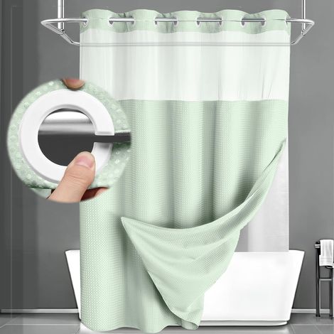 Ensemble rideau de douche et doublure (anneaux non inclus), rideau de douche gaufré style hôtel, doublé, vert, 152 cm de large x 183 cm de long. (1/5)