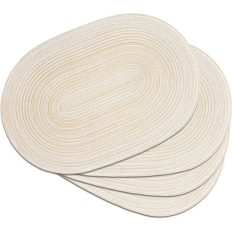 Juego de 4 manteles individuales ovalados, antideslizantes, lavables, resistentes al calor, ideales para restaurantes, cocinas, fiestas y decoración diaria (blanco). (1/5)