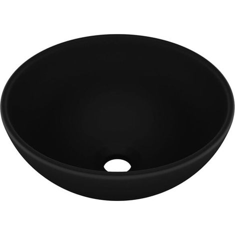 Lavabo rond de salle de bain, noir mat, 32,5 x 14 cm, céramique.