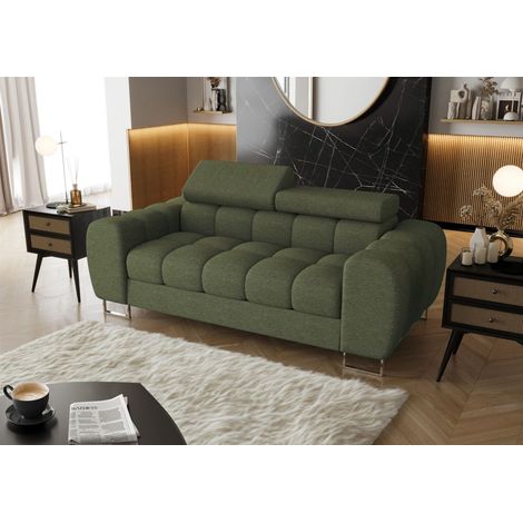 Sofa Designersofa BASTIEN 2-Sitzer in Stoff Aragon Grün