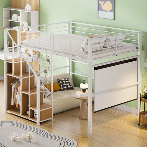 Cama dormitorio infantil con almacenaje metal blanca OKMYHOME (1/5)
