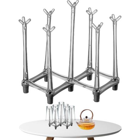 Égouttoir à tasses en plastique transparent pour 6 verres et gobelets, pieds antidérapants, support de séchage de cuisine pour tasses et biberons, support de rangement peu encombrant pour comptoir (1/5)