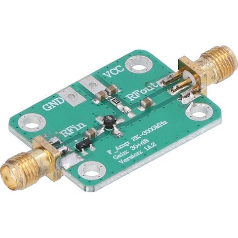 Module amplificateur à faible bruit (LNA), large bande, gain élevé 32 dB, 2 kHz–3000 MHz, accessoires (1/4)