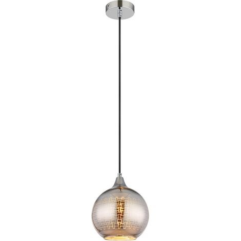 Globo Lourdes Suspension dôme blanche avec abat-jour en verre chromé, culot E27 (1/5)