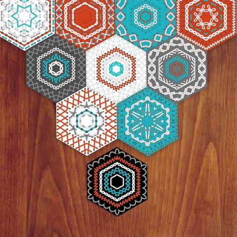 Lot de 10 tuiles adhésives en vinyle pour sols et murs pour décoration de la maison hexagonales pour salon, cuisine, salle de bain, carrelage, 20 x 23 cm (1/5)