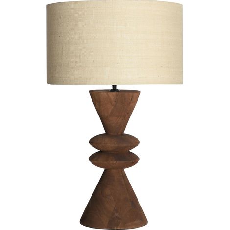 Lampe de table contemporaine en bois de manguier et lin beige - Marron bois de manguier et beige lin (1/3)