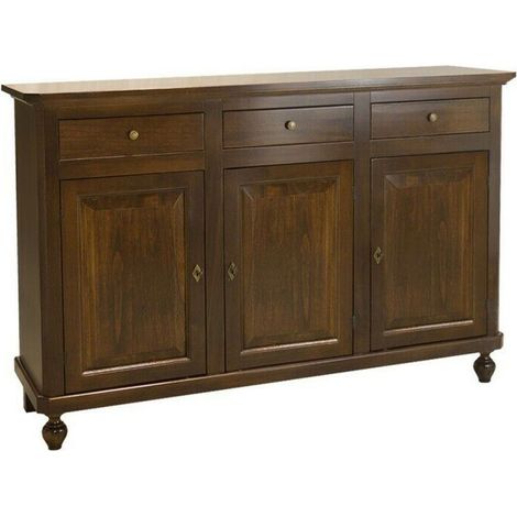 Credenza in legno arte povera tre porte tre cassetti Noce