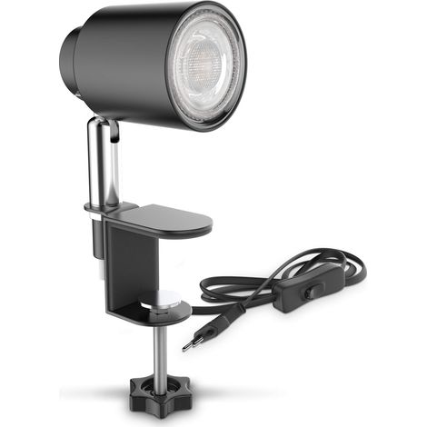 Lampe à pince LED - Lampe de table avec ampoule 5W GU10 - Lampe de lecture - noir 14,6 cm (1/5)