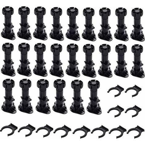 24 pieds de meuble en plastique noir réglables, avec support de serrage pour meubles de cuisine (150 mm-180 mm) (1/5)