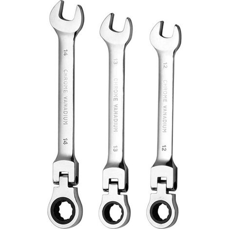 Set di 3 chiavi a cricchetto con testa flessibile, chiave a cricchetto multifunzionale, set di chiavi a cricchetto manuali da 12 mm, 13 mm, 14 mm (1/5)