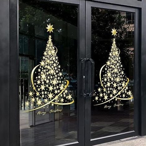 Lot de 2 autocollants statiques extra larges en forme de sapin de Noël pour verre, fenêtre, porte, vitrine (1/4)