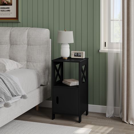 WOLTU 1x Nachttisch mit 1 offenem Fach und 1 Fach mit Tür, Nachtschrank Sofatisch, modernes Nachtkästchen Telefontisch, als Beistelltisch Sofatisch, für Schlafzimmer Wohnzimmer, 30x60x30cm, Schwarz