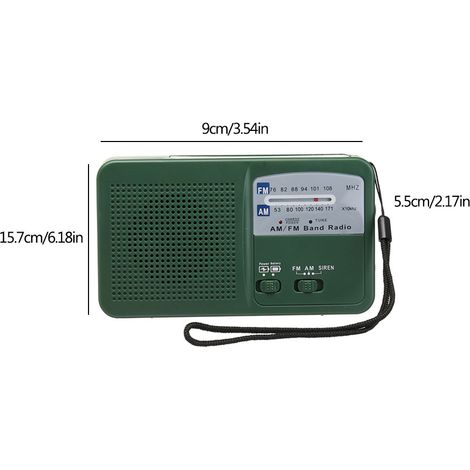 Ortviai Radio AM/FM à manivelle et solaire avec lampe LED et chargeur d'urgence, 15,7 x 9 x 5,5 cm, vert (1/4)