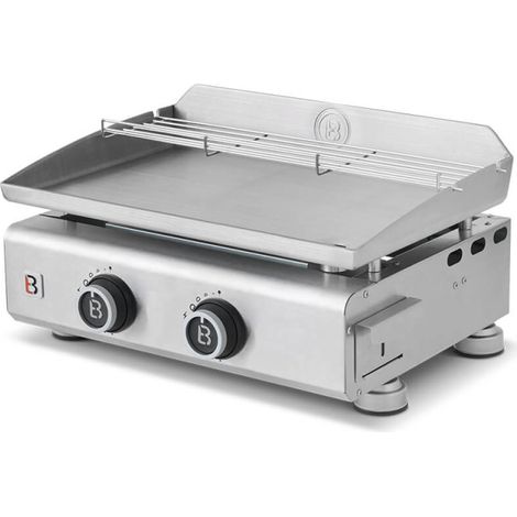 BRASERO BY FAVEX - Plancha gaz inox 2 feux – plaque inox 5 mm – 5,3 kW – cuisson homogène Stable Flame – 52 x 34 cm – 6 à 8 convives – récupérateur graisses Clear Flow