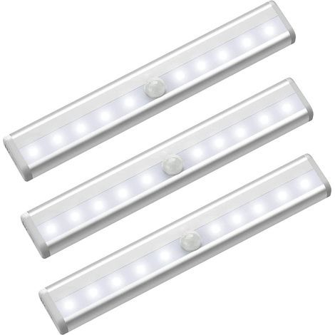 Ej.Life Lumière de Placard, 3Pcs Lampe de Placard, Lampes 10LED, Sans Fil, Aimanté, Détecteur de Mouvement, Baladeuse de Secours (1/2)