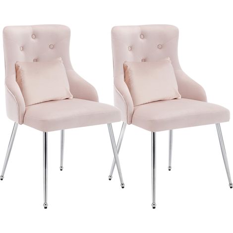 Sillón moderno de terciopelo rosa, juego de 2 piezas, tapizado con botones y patas de metal, ideal para sala de estar, dormitorio, estudio u oficina. (1/5)