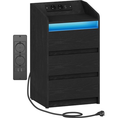 Table de Chevet avec 3 Tiroirs, avec Station de Charge et LED (1/5)