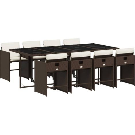 Maison Exclusive - Set comedor para jardín 9 pzas y cojines ratán
