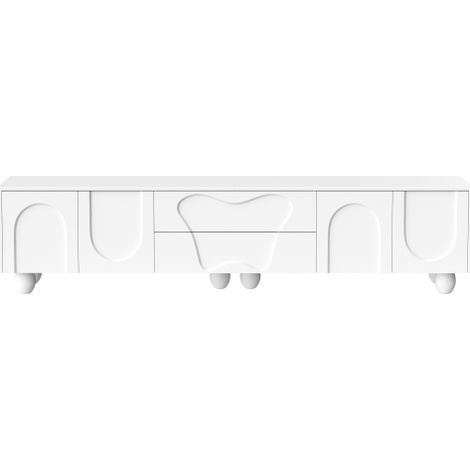 Meuble TV 180 cm blanc pieds bois design rangement élégant salon