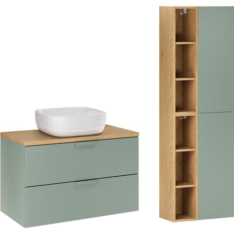 Ensemble meuble simple vasque 80cm et colonne Oria Vert mat (1/5)