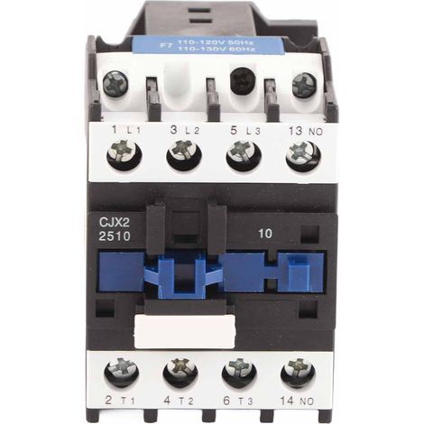 Contacteur 3 pôles AC110V normalement ouvert, contacts argentés, montage sur rail DIN, CJX2 2510 (1/5)
