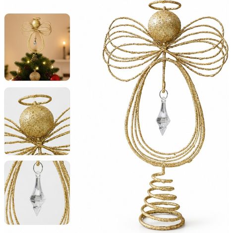 1 Pc Ange Dore Cime de Sapin Noel Metal 15.5 x 26.5 cm Deco Sapin Noel Fete Hiver Maison Vitrine Mur Cime Sapin Ornements (1/5)