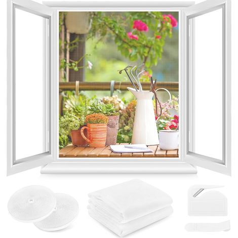 Moustiquaire Fenêtre 2 Ensembles - 130 x 150 CM - BLANC, Aucun perçage n'est nécessaire, AVEC Découpeur, Adhésif, Découpable à la Dimension Souhaitée