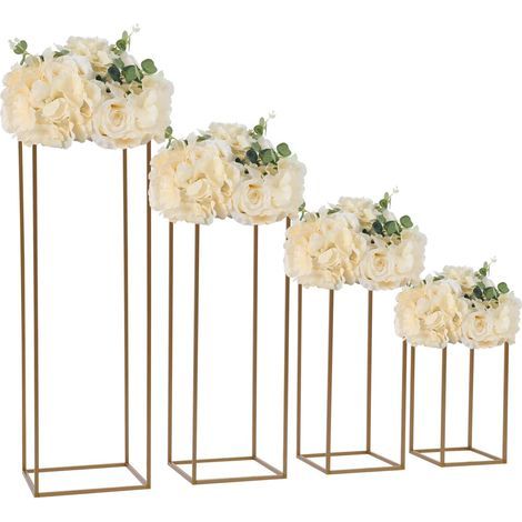 Set mit 4 Metall-Blumenständern in verschiedenen Höhen: 15,7 cm / 23,62 cm / 31,49 cm / 39,37 cm. Goldfarben. Für Hochzeiten, Partys und als Dekoration für Zuhause. (1/5)