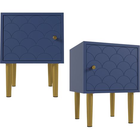(=WF290544AAB) Ensemble de 2 tables de chevet, table d'appoint, bleu marine, table basse adaptée à tous les lits et chambres - H 51/L 35/P 35 cm (1/5)