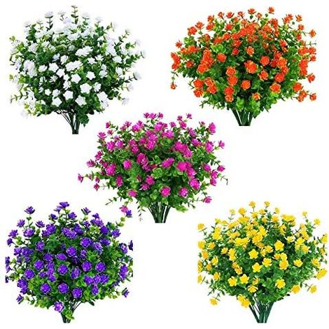 15 ramos de flores artificiales para exterior e interior, resistentes a los rayos UV, de plástico, en 5 colores, para el hogar.