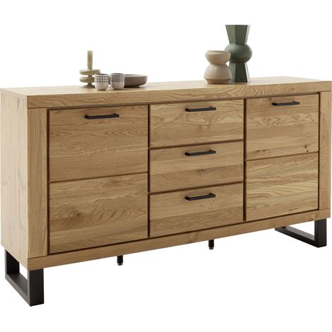 Buffet 2 Portes 3 tiroirs 159x40x83cm en chêne - GROMPO