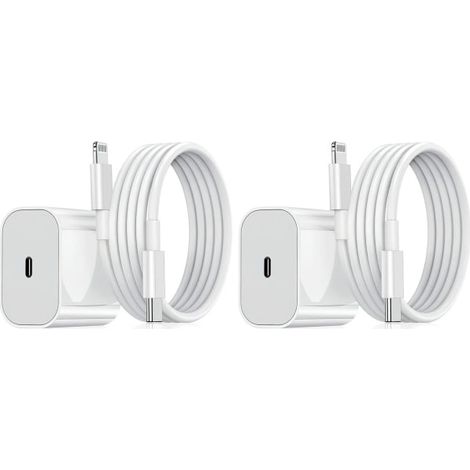 Chargeur de téléphone double - Compatible avec iPhone - Charge rapide - Adaptateur + câble de données 20 W Blanc (1/5)