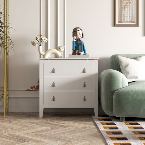 Commode 3 tiroirs meuble de rangement style contemporain avec poignées en polyuréthane, 80 x 40 x 78,5 cm, blanc